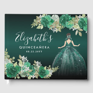 Floral Emerald Green Dress Birthday Quinceanera Guest Book