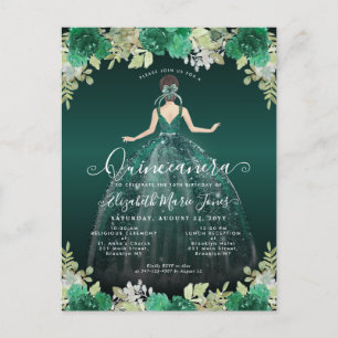 Floral Emerald Green Dress Birthday Quinceanera In Postcard