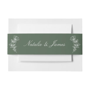 Floral Emerald Green Garden Old Money Wedding Invitation Belly Band