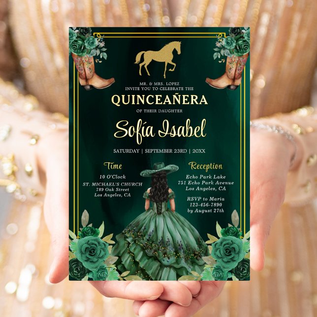 Floral Emerald Green Gold Boots Horse Quinceanera (Creator Uploaded)