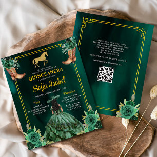 Floral Emerald Green Gold Boots Horse Quinceanera