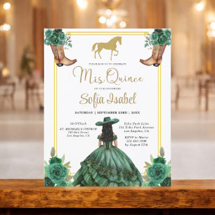 Floral Emerald Green Gold Boots Horse Quinceanera