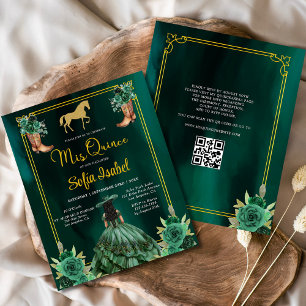 Floral Emerald Green Gold Boots Horse Quinceanera Flyer