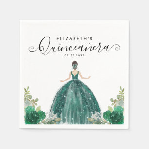 Floral Emerald Green Princess Dress Quinceanera Napkin
