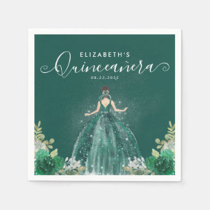 Floral Emerald Green Princess Dress Quinceanera Napkin