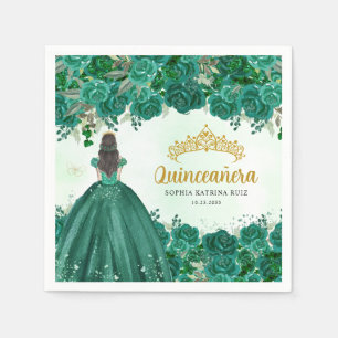 Floral Emerald Green Princess Tiara Quinceanera Napkin