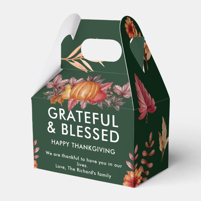 Floral Emerald Green Thanksgiving Dinner Favour Box (Front Side)