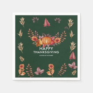 Floral Emerald Green Thanksgiving Dinner Napkin
