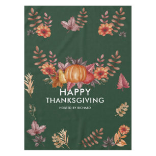 Floral Emerald Green Thanksgiving Dinner Tablecloth