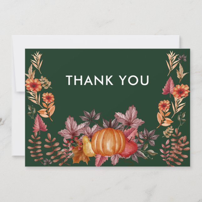 Floral Emerald Green Thanksgiving Dinner Thank You Card (Front)