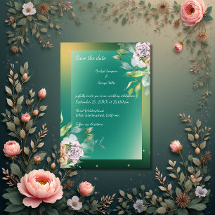 Floral emerald greenery indian rose wedding invita invitation