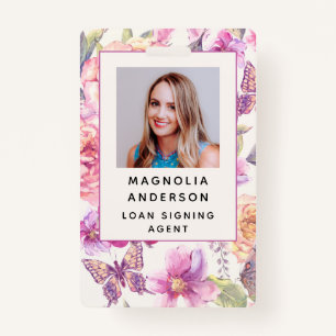 Floral Employee Photo Logo Barcode Name Badge ID Badge