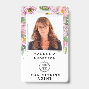 Floral Employee Photo Logo Barcode Name Badge ID Badge