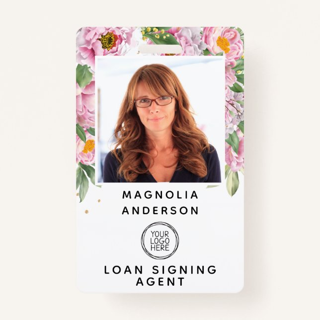 Floral Employee Photo Logo Barcode Name Badge ID Badge (Front)