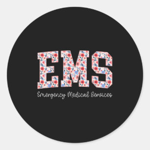 Floral Ems Emergency Medical Services Emt Wildflow Classic Round Sticker