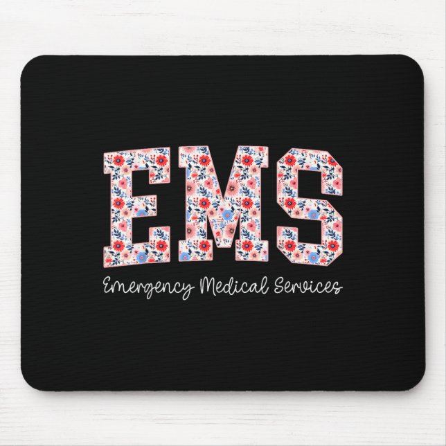 Floral Ems Emergency Medical Services Emt Wildflow Mouse Mat (Front)