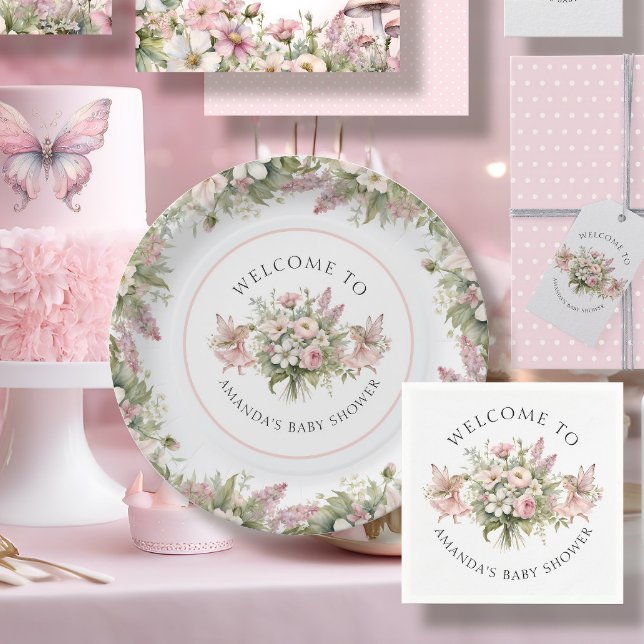 Floral Enchanted Fairy Welcome Baby Girl Shower Paper Plate (Creator Uploaded)