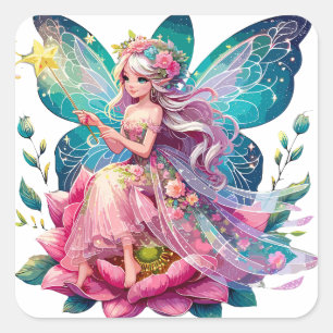 Floral Enchantment Fairy Square Sticker