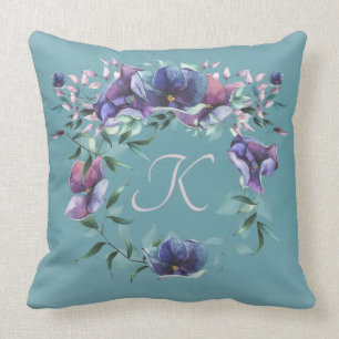 Floral Enchantment Monogram on Teal Ombre Throw Pi Cushion