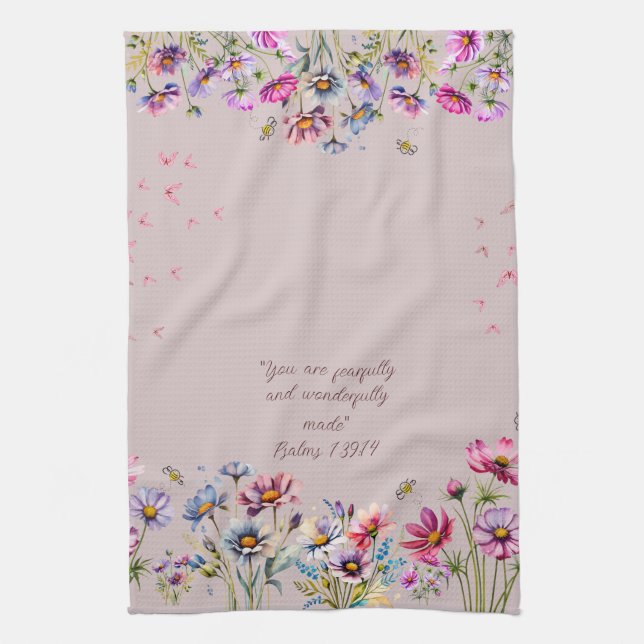 Floral Encouraging kitchen towel  (Vertical)