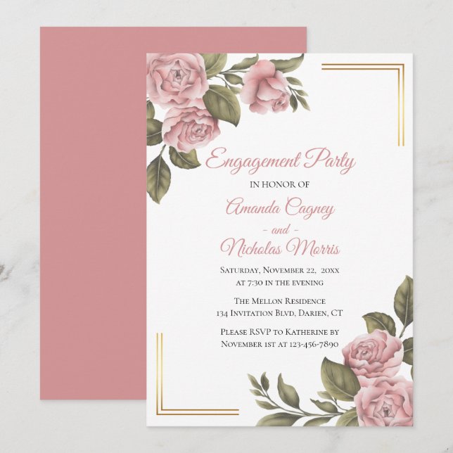 Floral Engagement Party Pink Peony Elegant Wedding Invitation (Front/Back)
