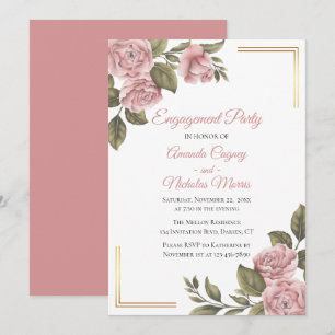 Floral Engagement Party Pink Peony Elegant Wedding Invitation