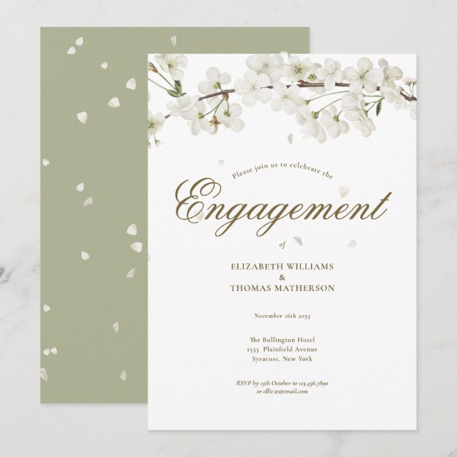  Floral Engagement Party White Blossom Invitation (Front/Back)