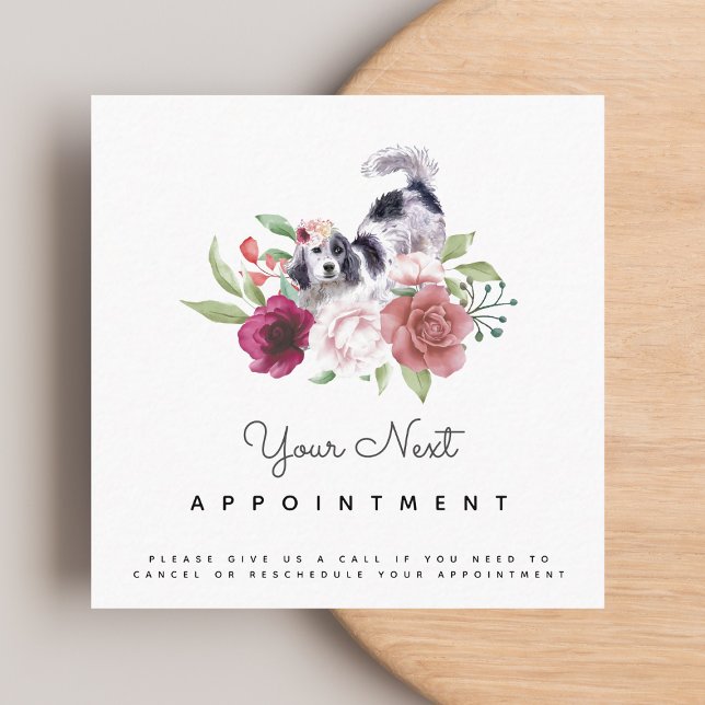 Floral English Setter Dog Appointment Reminder  Square Business Card (Creator Uploaded)