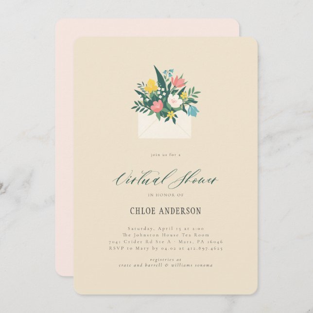 Floral Envelope Virtual Bridal Shower Invitation (Front/Back)