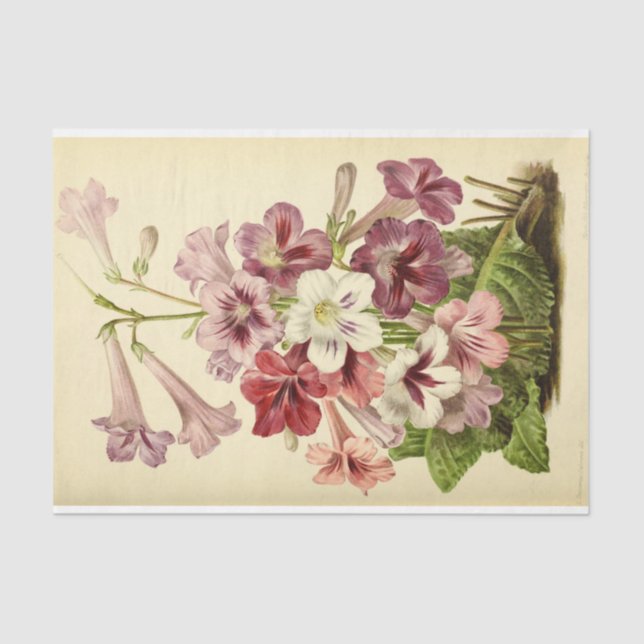 Floral Ephemera Decoupage Pink Purple Flowers Tissue Paper (Front)