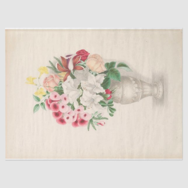 Floral Ephemera Decoupage Pink White Vase Tissue Paper (Front)