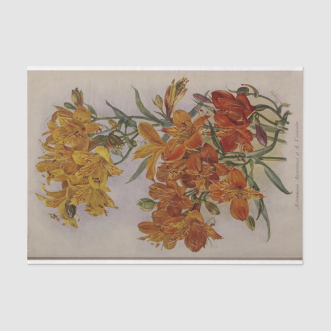 Floral Ephemera Decoupage Yellow Orange Tissue Paper (Front)