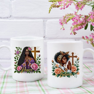Floral Ethnic African American Praying Women Coffee Mug