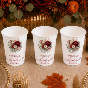 Floral eucalyptus autumn bridal shower paper cups