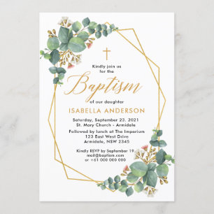 Floral eucalyptus baptism invitation