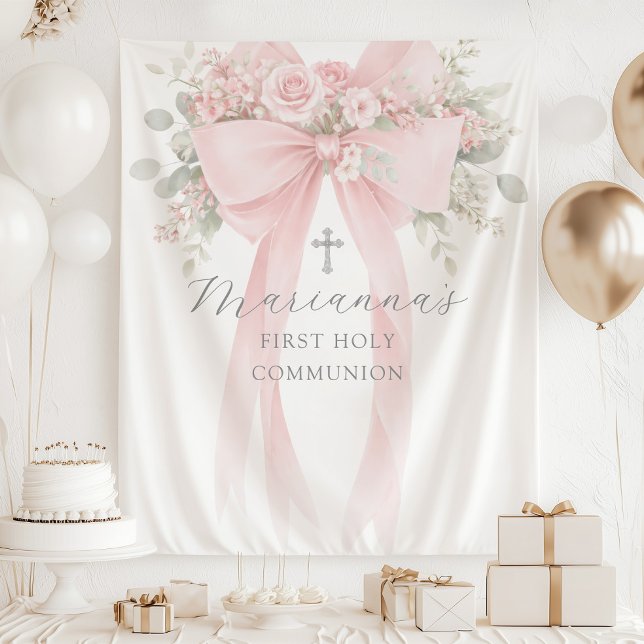  Floral Eucalyptus Bow First Holy Communion Tapestry (Creator Uploaded)