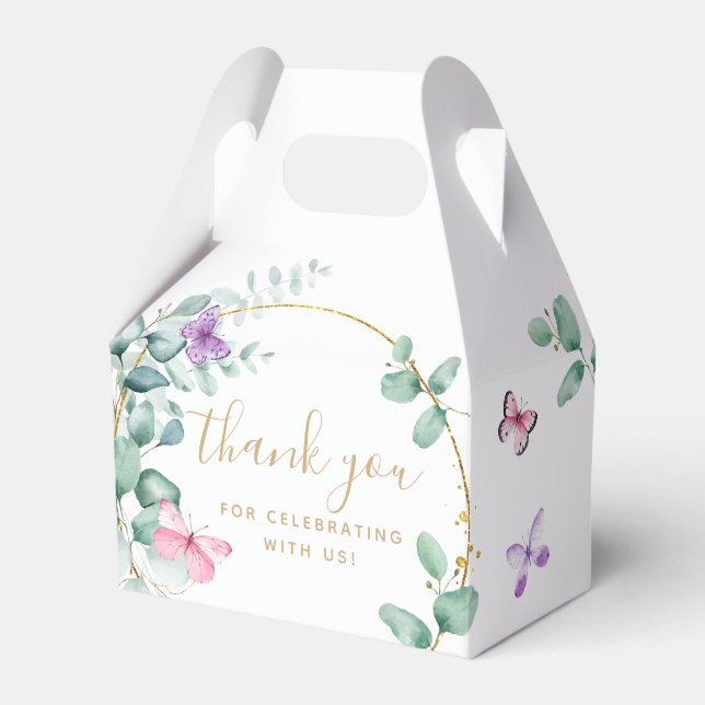 Floral Eucalyptus Butterfly Baby Shower Thank You Favour Box (Front Side)