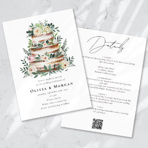 Floral Eucalyptus Cake QR Code Wedding Invitation