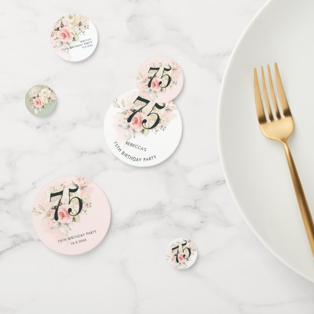 Floral Eucalyptus Foliage Pink 75th Birthday Party Confetti (Group)