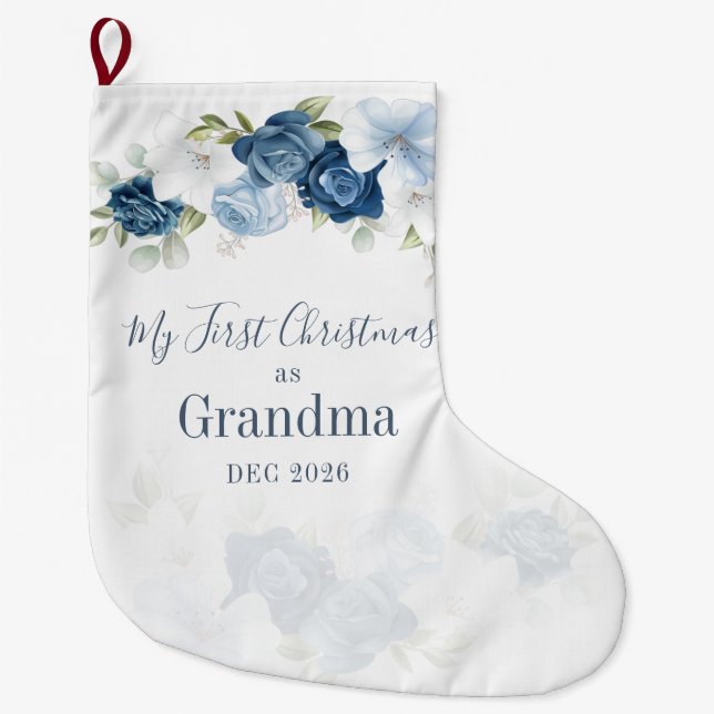 Floral Eucalyptus Grandparents 1st Christmas Large Christmas Stocking (Front)