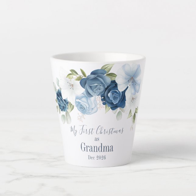 Floral Eucalyptus Grandparents 1st Christmas Latte Mug (Front)