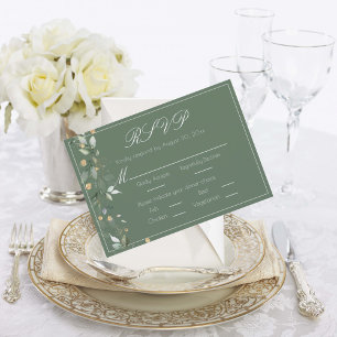 Floral Eucalyptus Greenery Gold Green Wedding RSVP Card