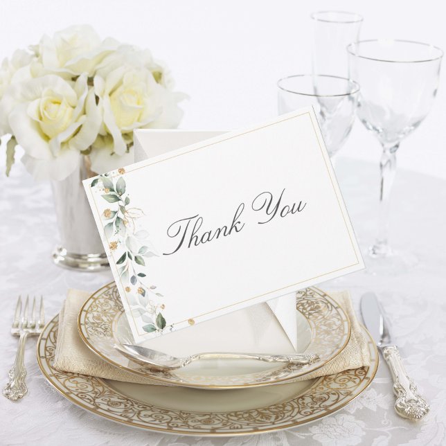 Floral Eucalyptus Greenery Gold Wedding Thank You Card (Creator Uploaded)