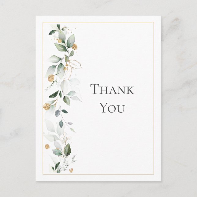 Floral Eucalyptus Greenery Gold Wedding Thank You Postcard (Front)