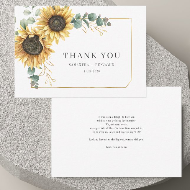 Floral Eucalyptus Greenery Sunflower Wedding Thank You Card (Floral Eucalyptus Greenery Sunflower Wedding Thank You Card)