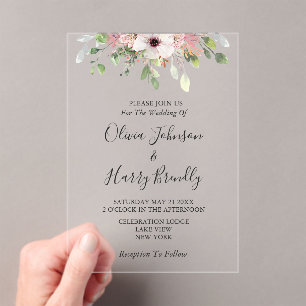 Floral Eucalyptus Greenery Wedding Acrylic Invitations