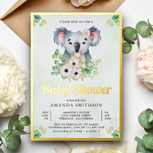 Floral Eucalyptus Koala Girl Baby Shower Gold