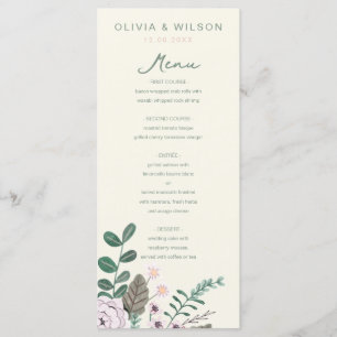 Floral eucalyptus pink green wedding menu