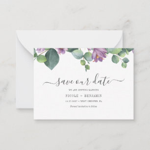 Floral Eucalyptus Script Greenery Save The Date Card