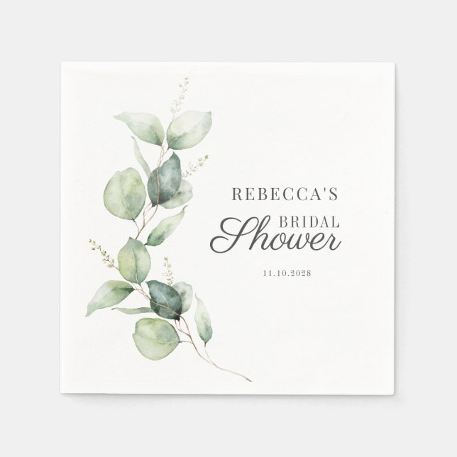 Floral Eucalyptus Script Succulent Bridal Shower Napkin (Front)